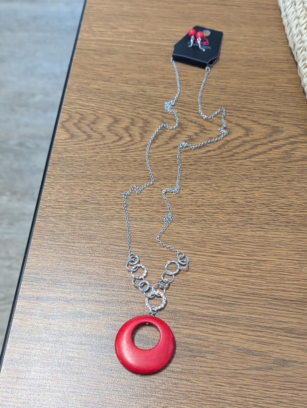 Red Pendant Necklace with Silver Chain - Women Jewelry